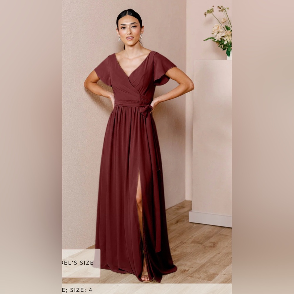 Revelry Harper Chiffon Faux Wrap Dress in Cabernet - 8